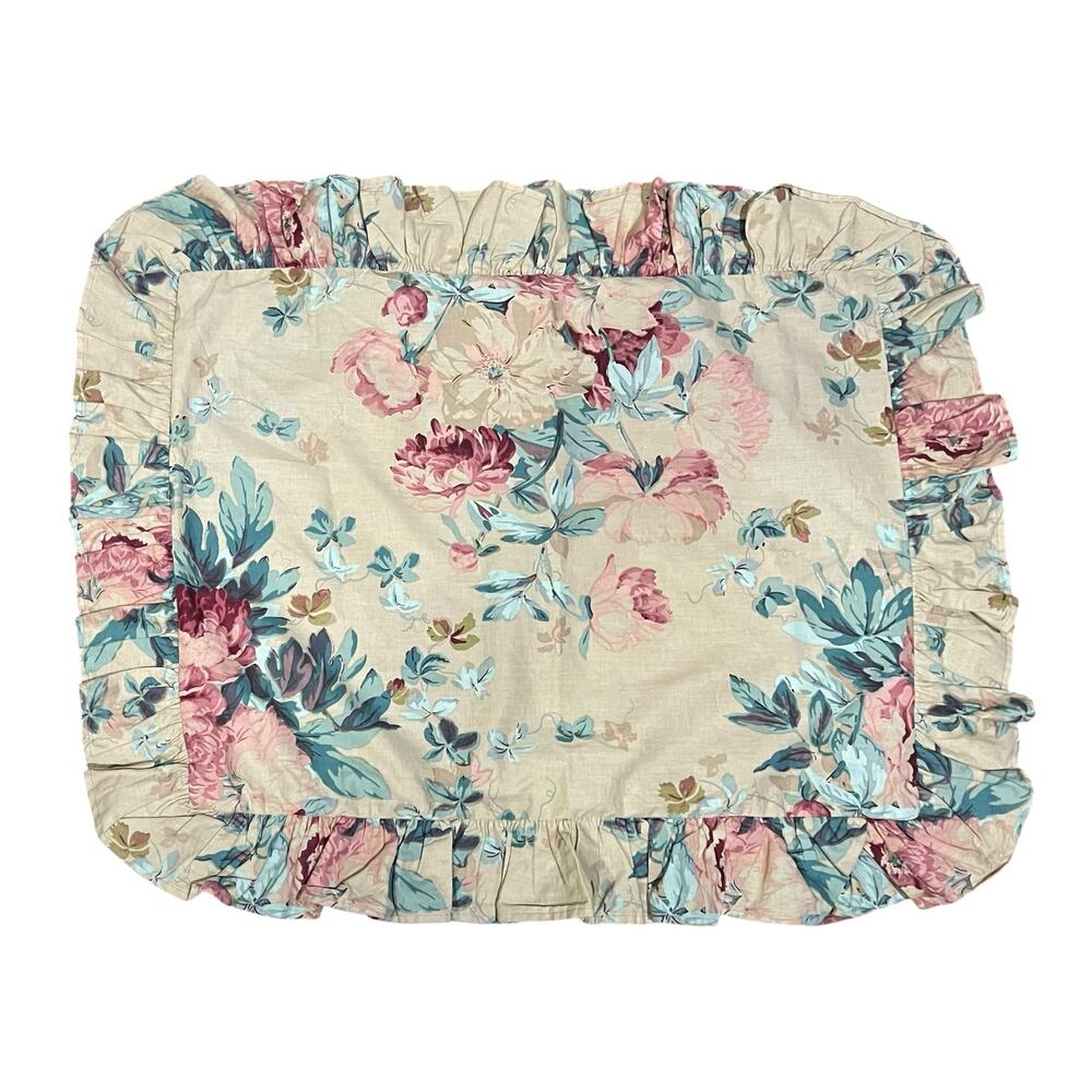 (2) RALPH LAUREN Elsa Grasslands VTG Ruffled Cottage Pillow Shams Yellow Floral - Picture 2 of 9